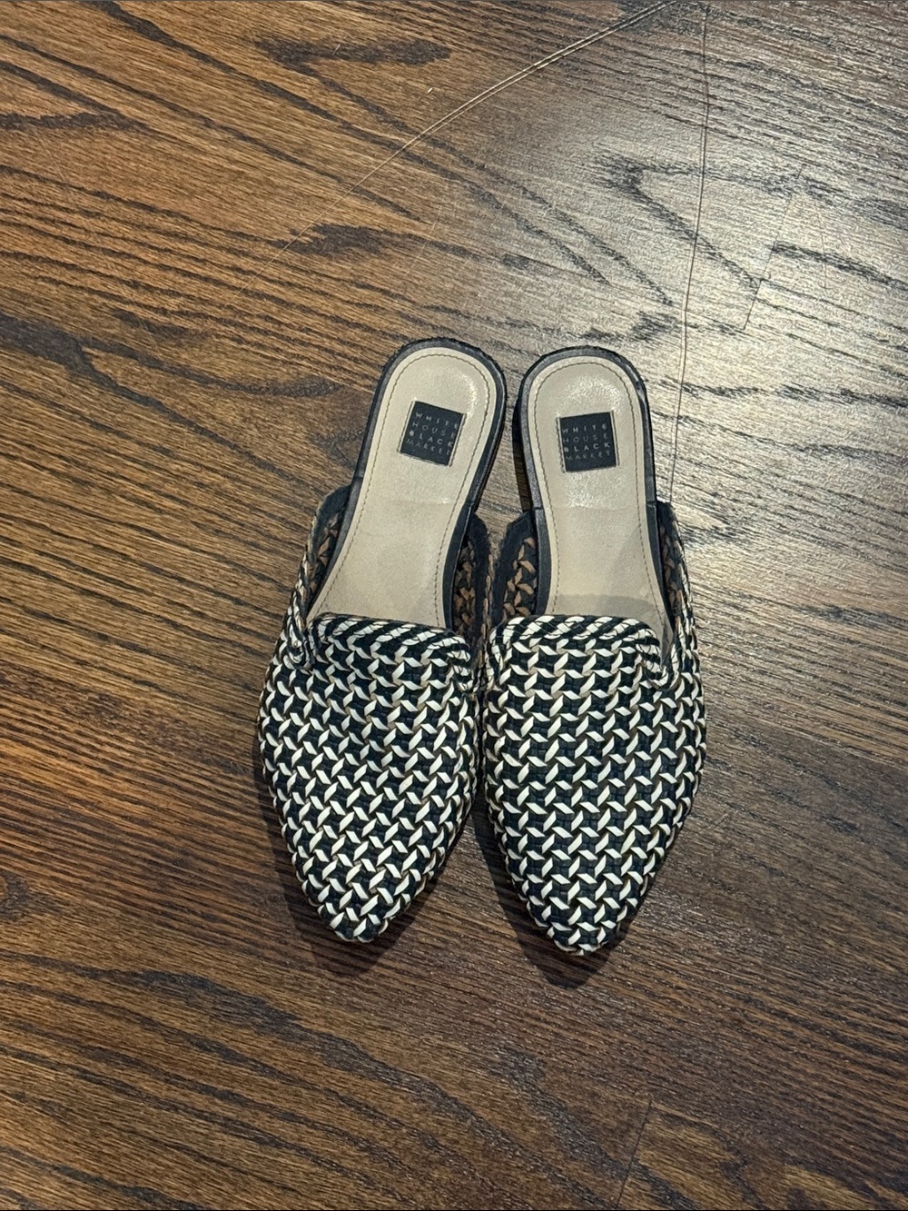 White House Black Market Black & White Woven Pointed-Toe Mule